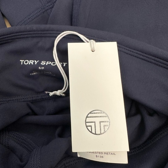 Tory Burch Sport Parallel Stripe Reflective Cropped Navy Leggings NWT - Picture 8 of 8